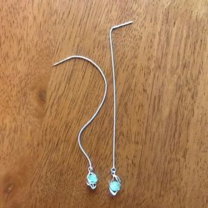 Silver chain earrings with green bead